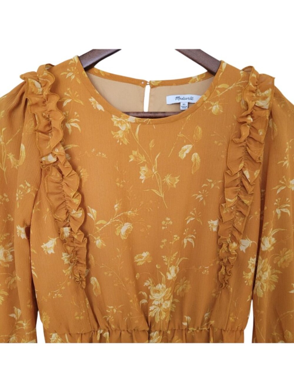 Madewell Ruffle Shoulder Peplum Top Womens Size XS Tonal Botanical Boho Peasant - Picture 3 of 8